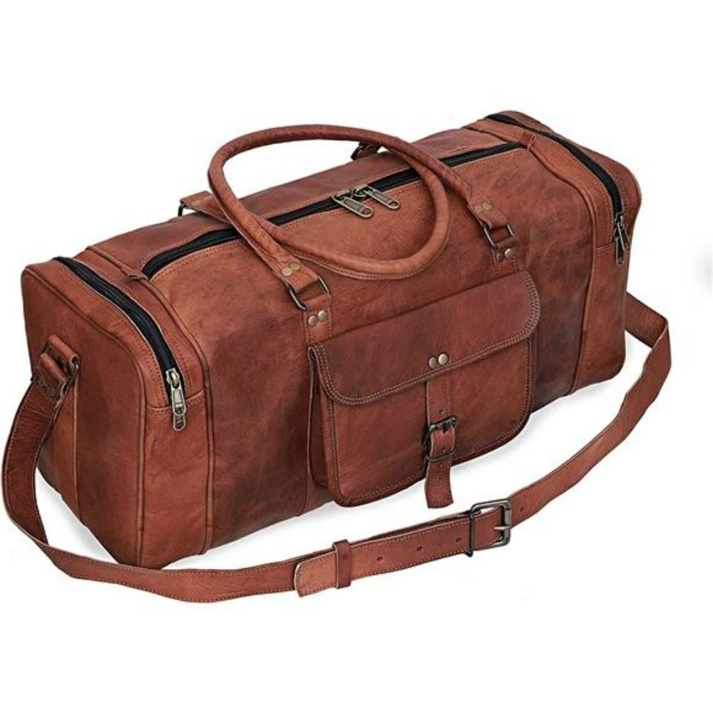 24 Inch Genuine Leather Duffel | Travel Overnight Weekend Leather Bag for Men
